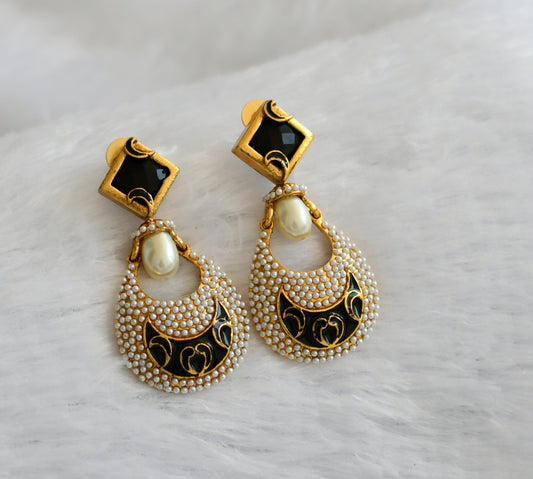Antique gold tone black-pearl meenakari earrings dj-46054
