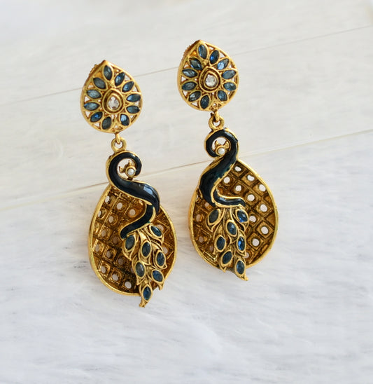 Antique gold tone blue peacock earrings dj-46055