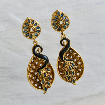 Antique gold tone blue peacock earrings dj-46055