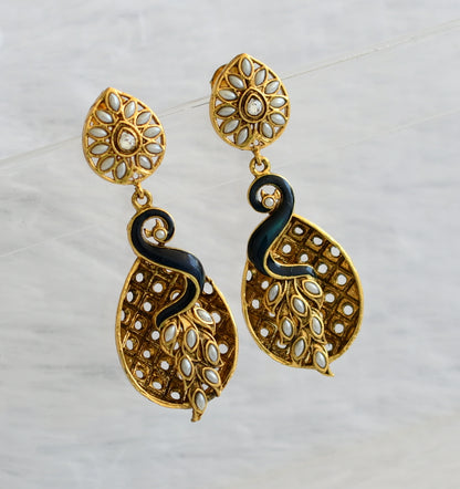 Antique gold tone blue-pearl peacock earrings dj-46056