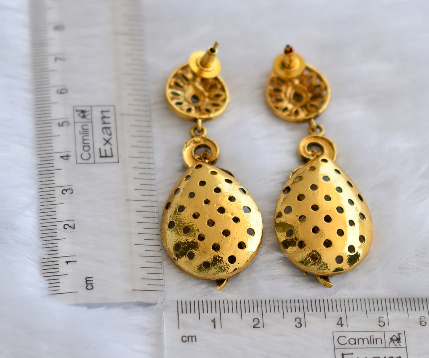 Antique gold tone blue peacock earrings dj-46055