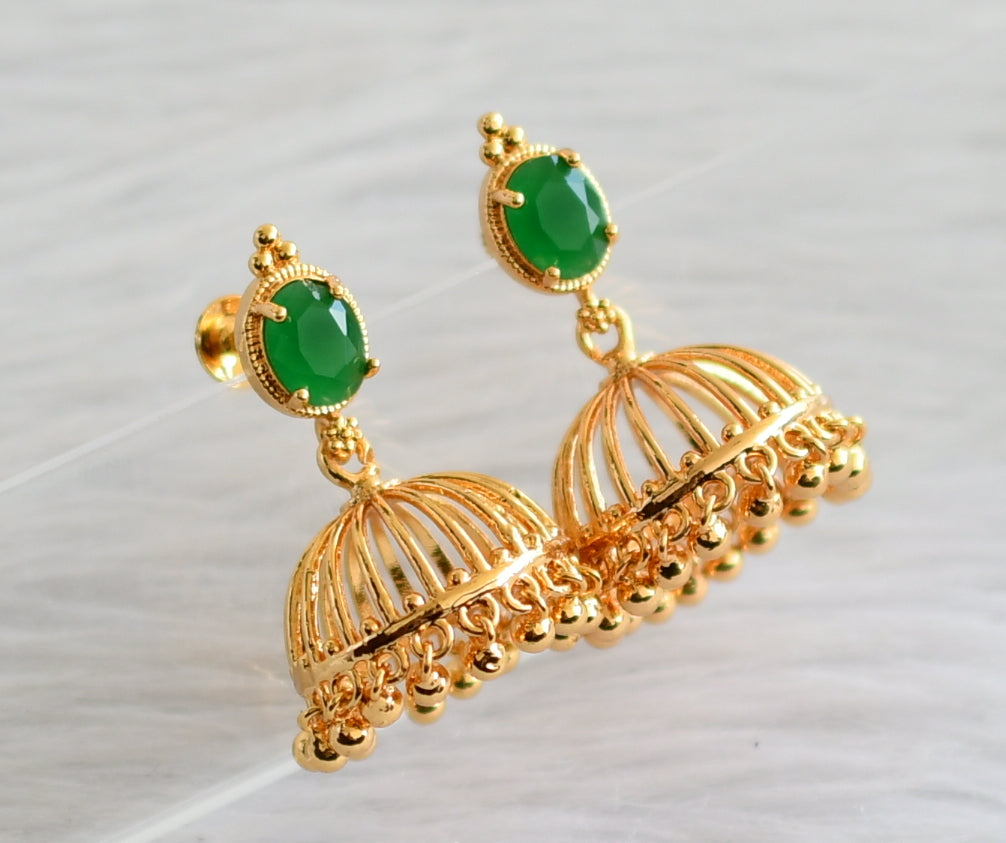 Gold tone emerald oval stone jhumkka dj-44292