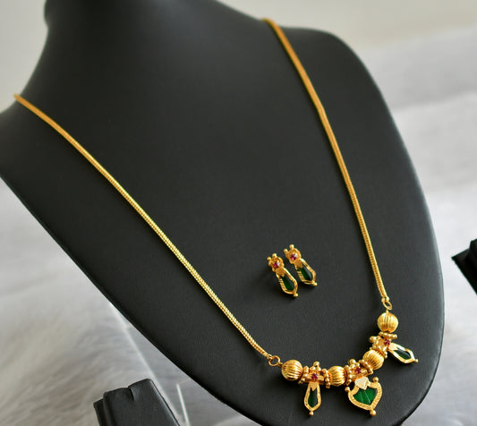 Gold tone kerala style pink-green palakka nagapadam necklace set dj-47675