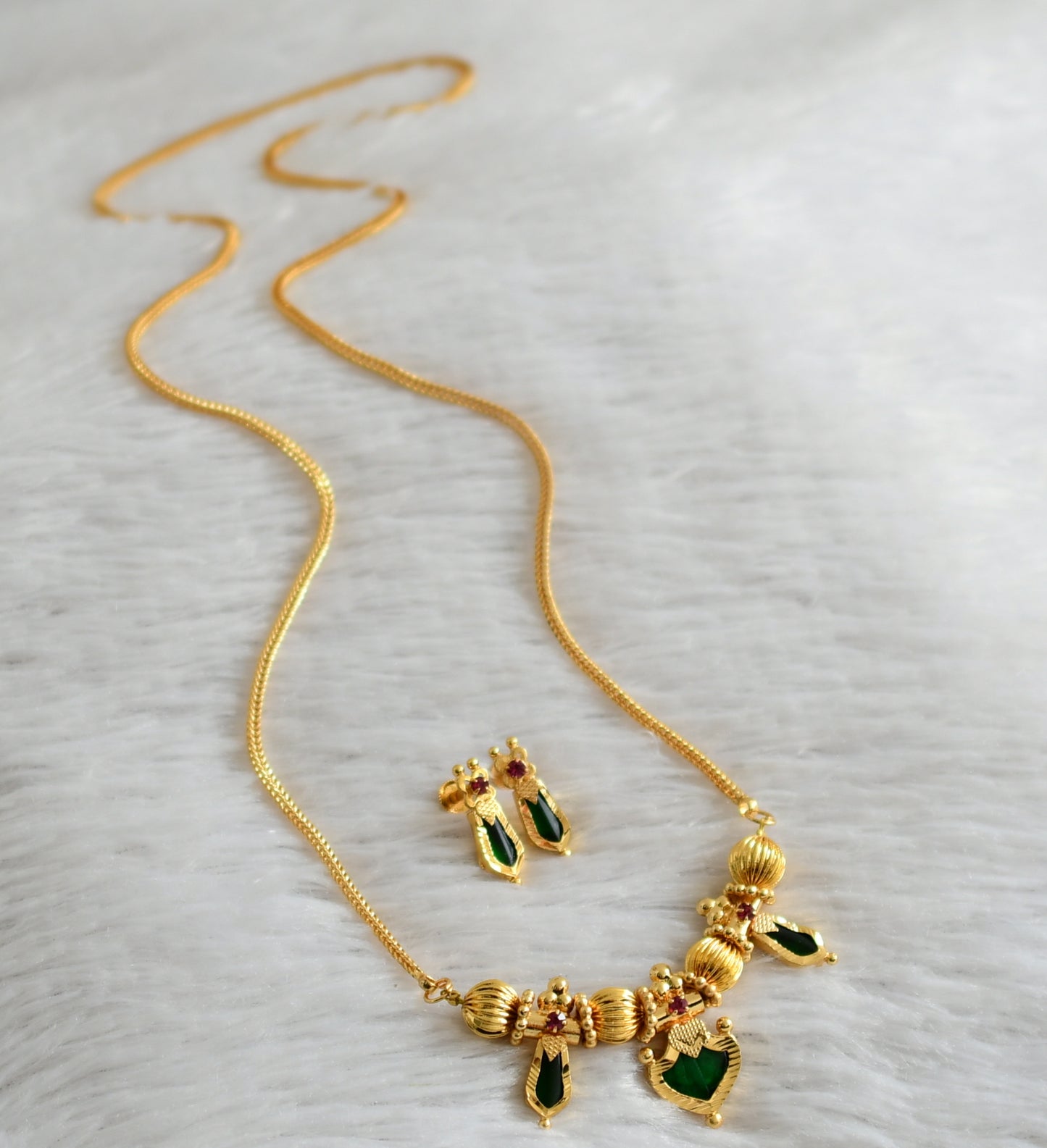 Gold tone kerala style pink-green palakka nagapadam necklace set dj-47675