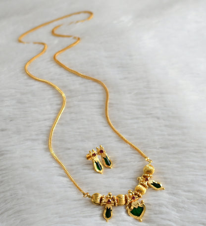 Gold tone kerala style pink-green palakka nagapadam necklace set dj-47675