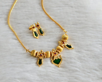 Gold tone kerala style pink-green palakka nagapadam necklace set dj-47675