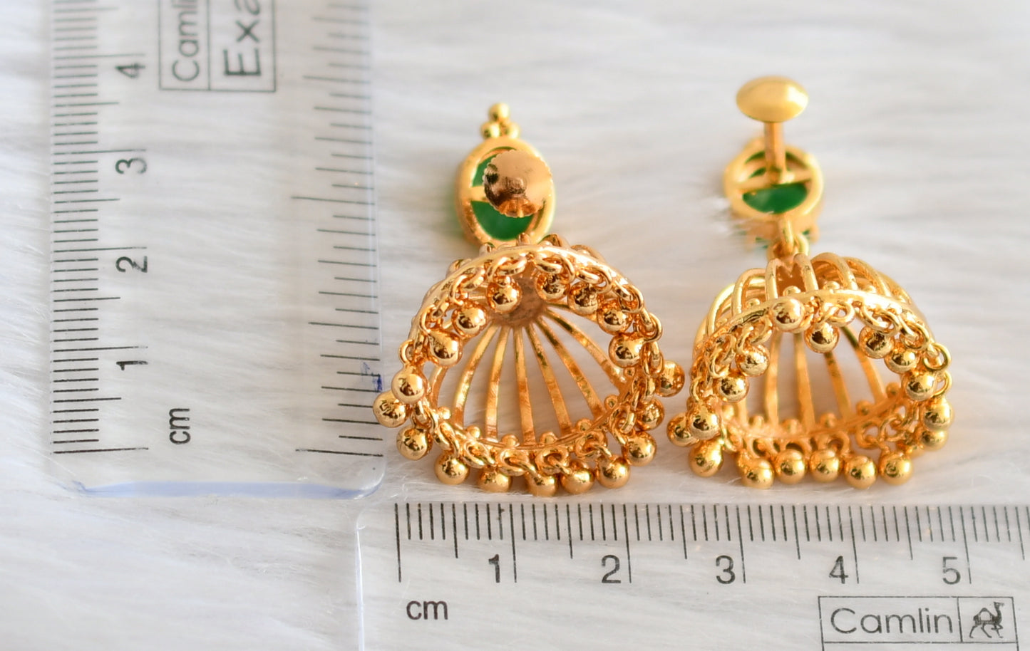 Gold tone emerald oval stone jhumkka dj-44292