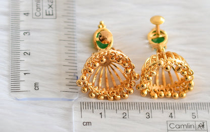 Gold tone emerald oval stone jhumkka dj-44292