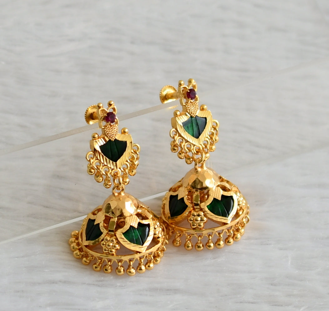 Gold tone kerala style green palakka jhumkka dj-47676