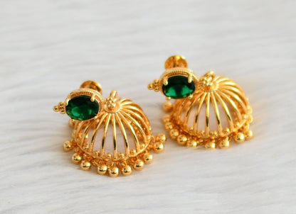 Gold tone bottle green oval stone jhumkka dj-44293