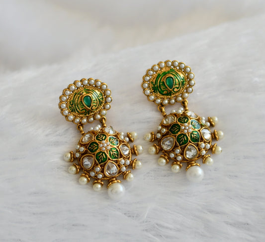 Antique green-pearl meenakari flower earrings dj-46060