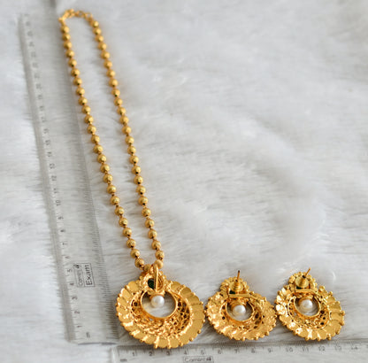 Antique gold tone 18 inches ball chain with red-green-white lakshmi coin bali pendant set dj-47672