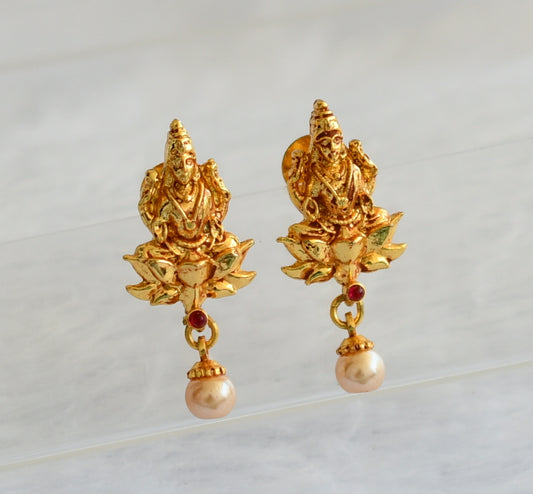 Gold tone red-pearl lakshmi earrings dj-46048