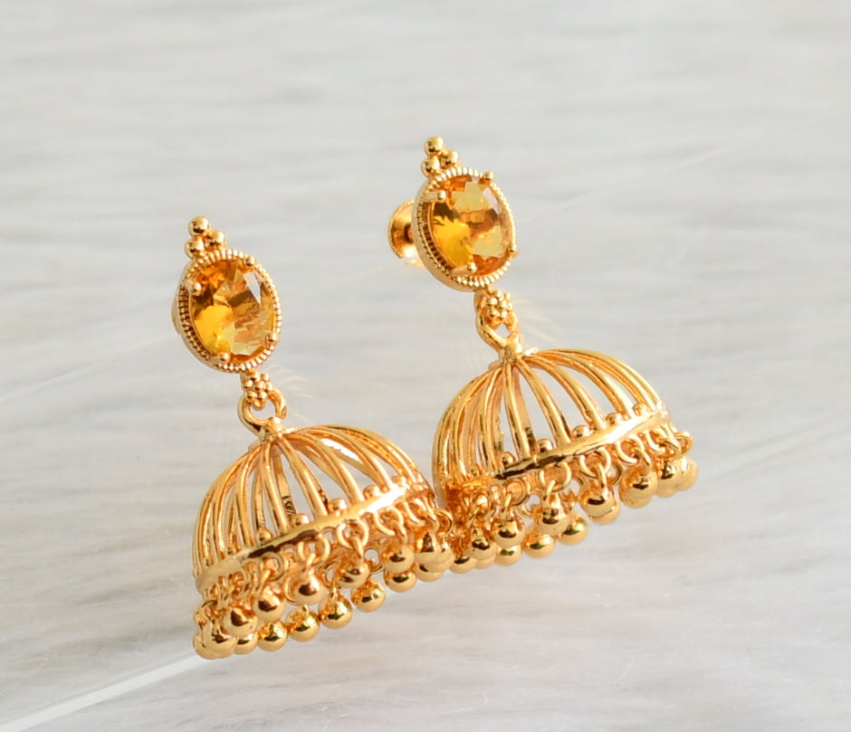 Gold tone yellow oval stone jhumkka dj-44290