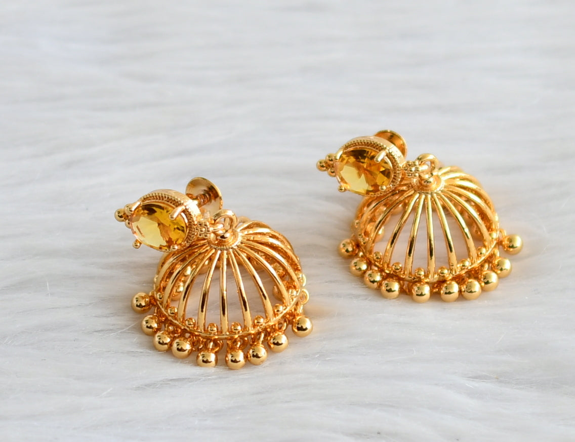 Gold tone yellow oval stone jhumkka dj-44290