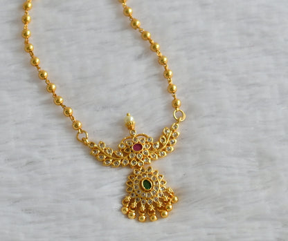 Gold tone 24 inchrs ball chain with cz ruby-green flower pendant dj-49503