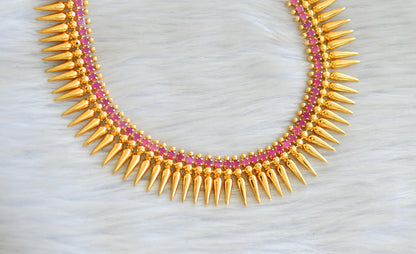 Gold tone pink stone mulla mottu Kerala style necklace dj-38263