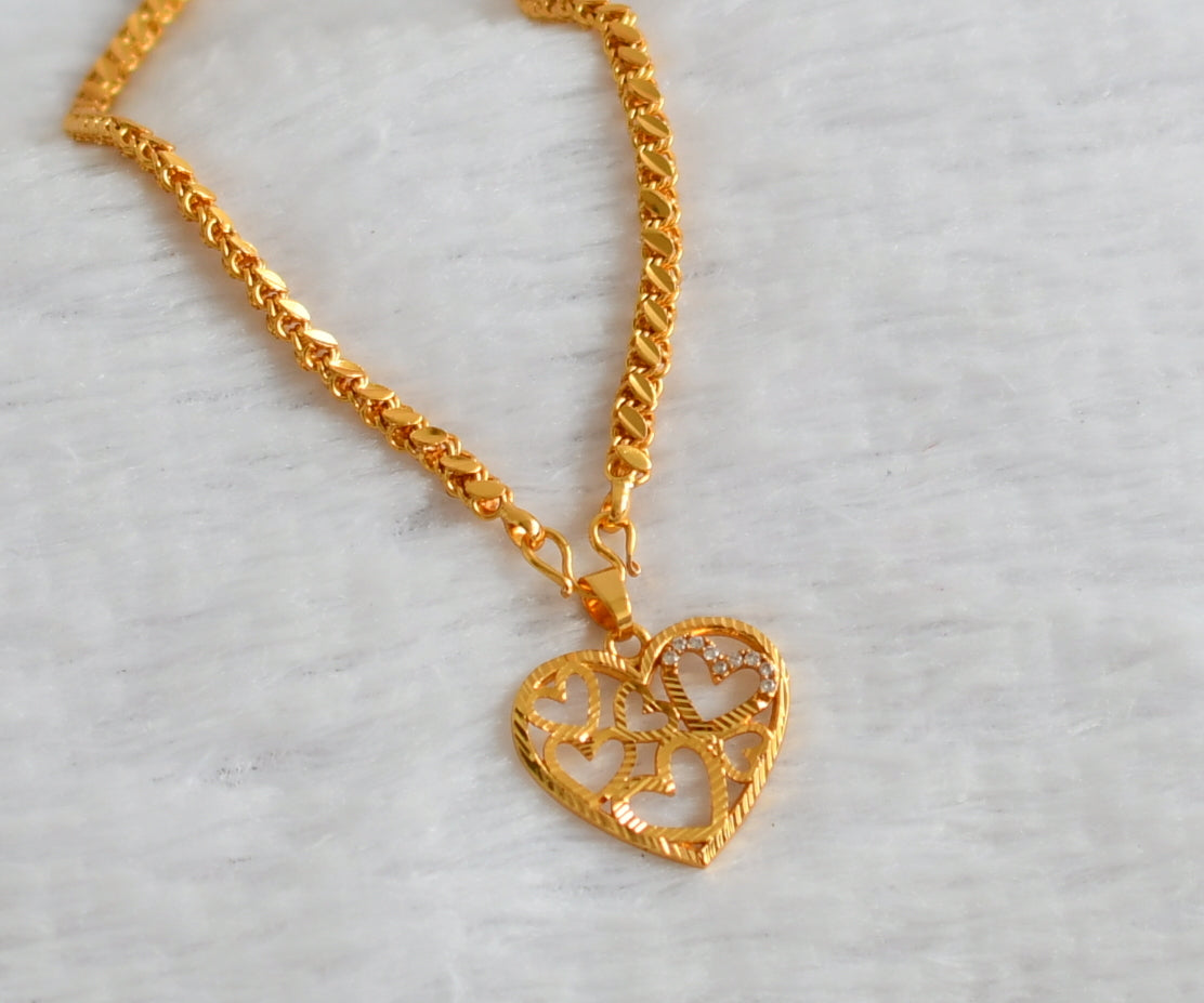 Gold tone 24 inches chain with cz heart pendant dj-49505