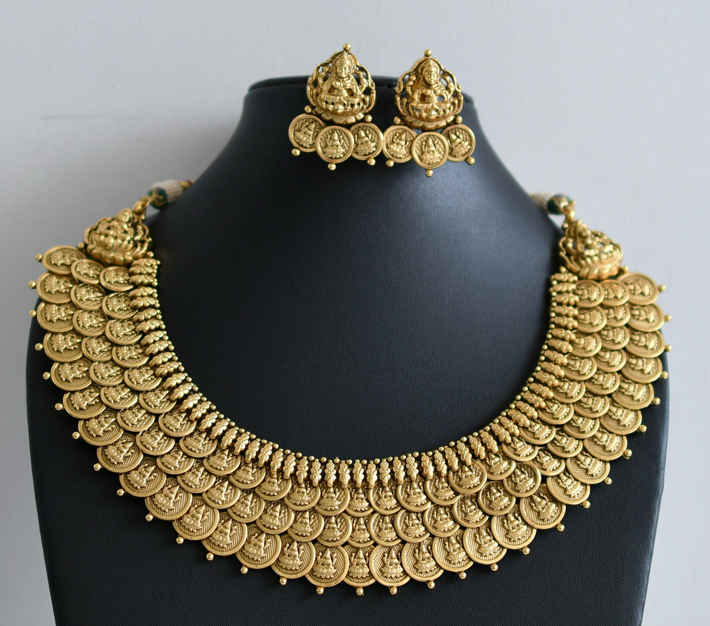 Matte finish Lakshmi coin triple layer necklace set dj-42698