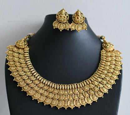 Matte finish Lakshmi coin triple layer necklace set dj-42698