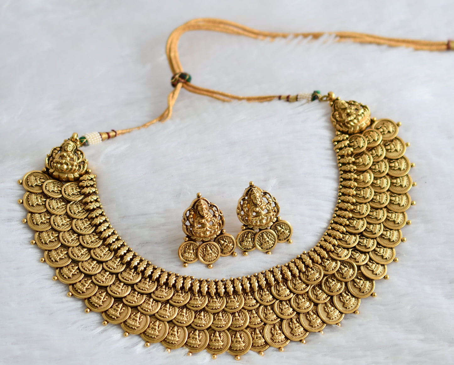 Matte finish Lakshmi coin triple layer necklace set dj-42698