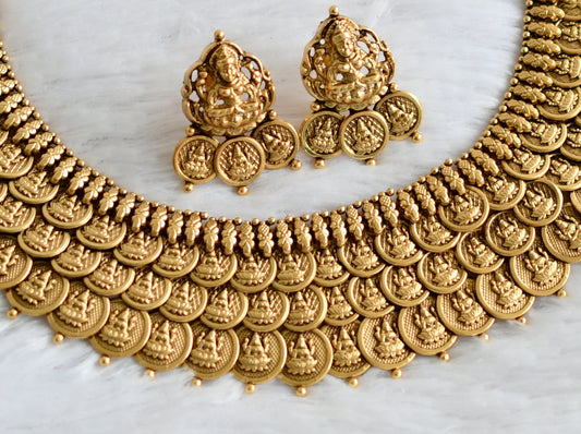 Matte finish Lakshmi coin triple layer necklace set dj-42698