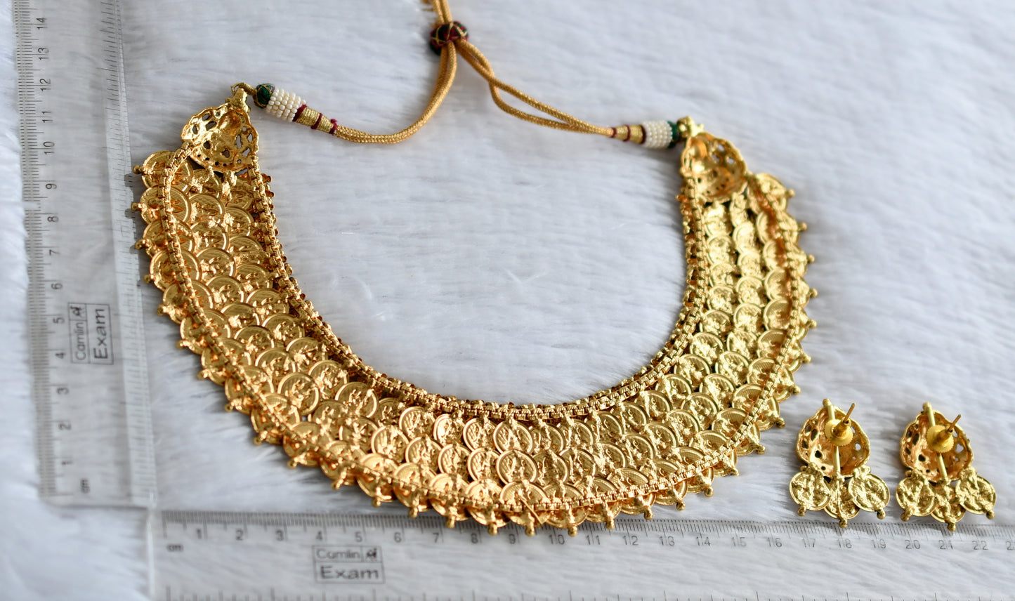 Matte finish Lakshmi coin triple layer necklace set dj-42698