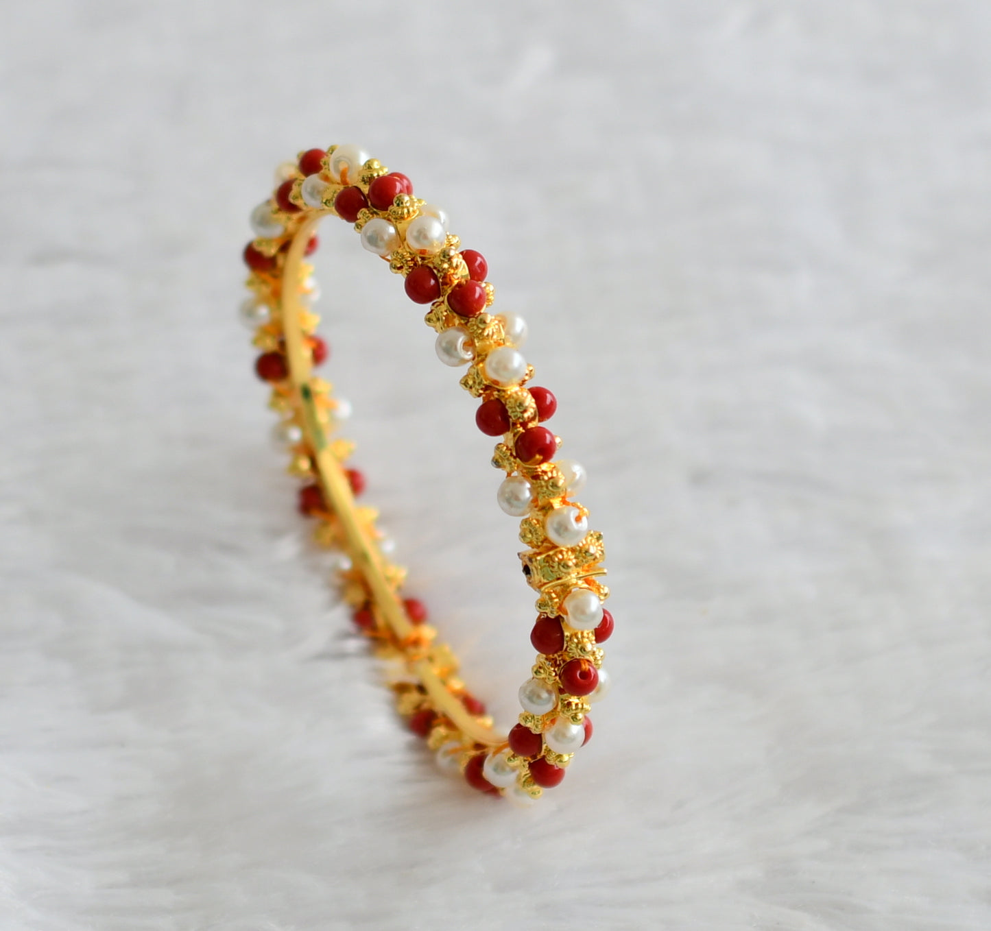 Gold tone coral-pearl kada/bangles(2.6) dj-49513