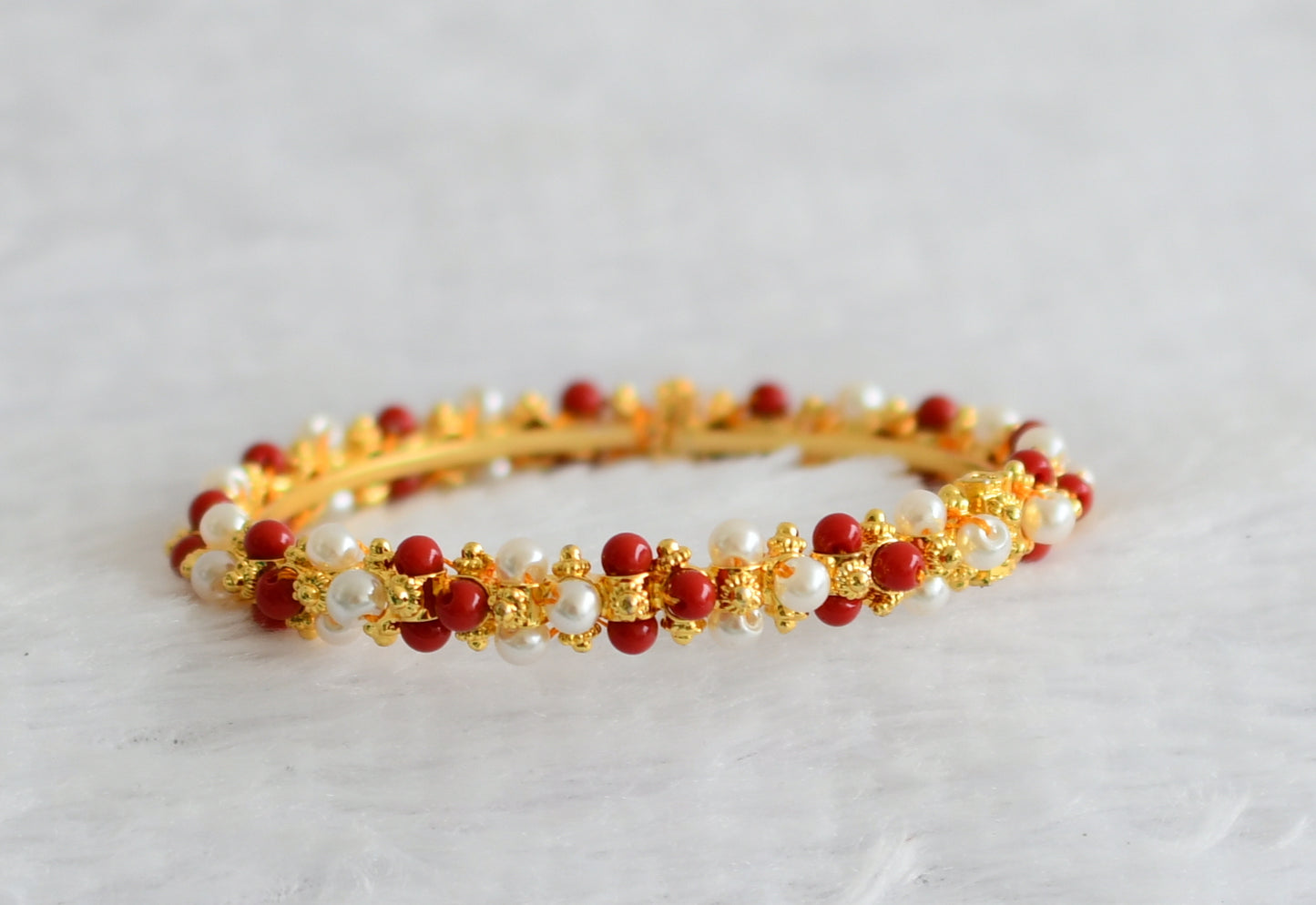 Gold tone coral-pearl kada/bangles(2.6) dj-49513