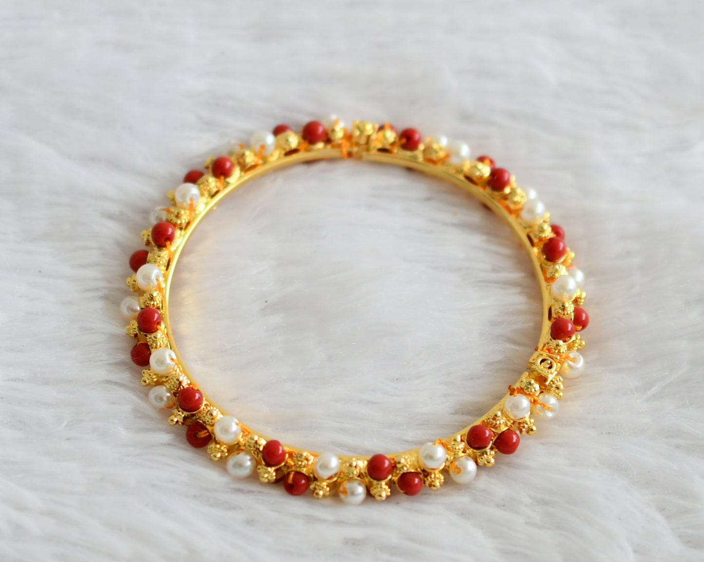 Gold tone coral-pearl kada/bangles(2.6) dj-49513