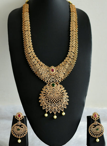 Matte finish cz ruby-emerald-white leaf mango haar set dj-34402