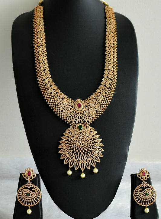 Matte finish cz ruby-emerald-white leaf mango haar set dj-34402