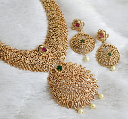Matte finish cz ruby-emerald-white leaf mango haar set dj-34402