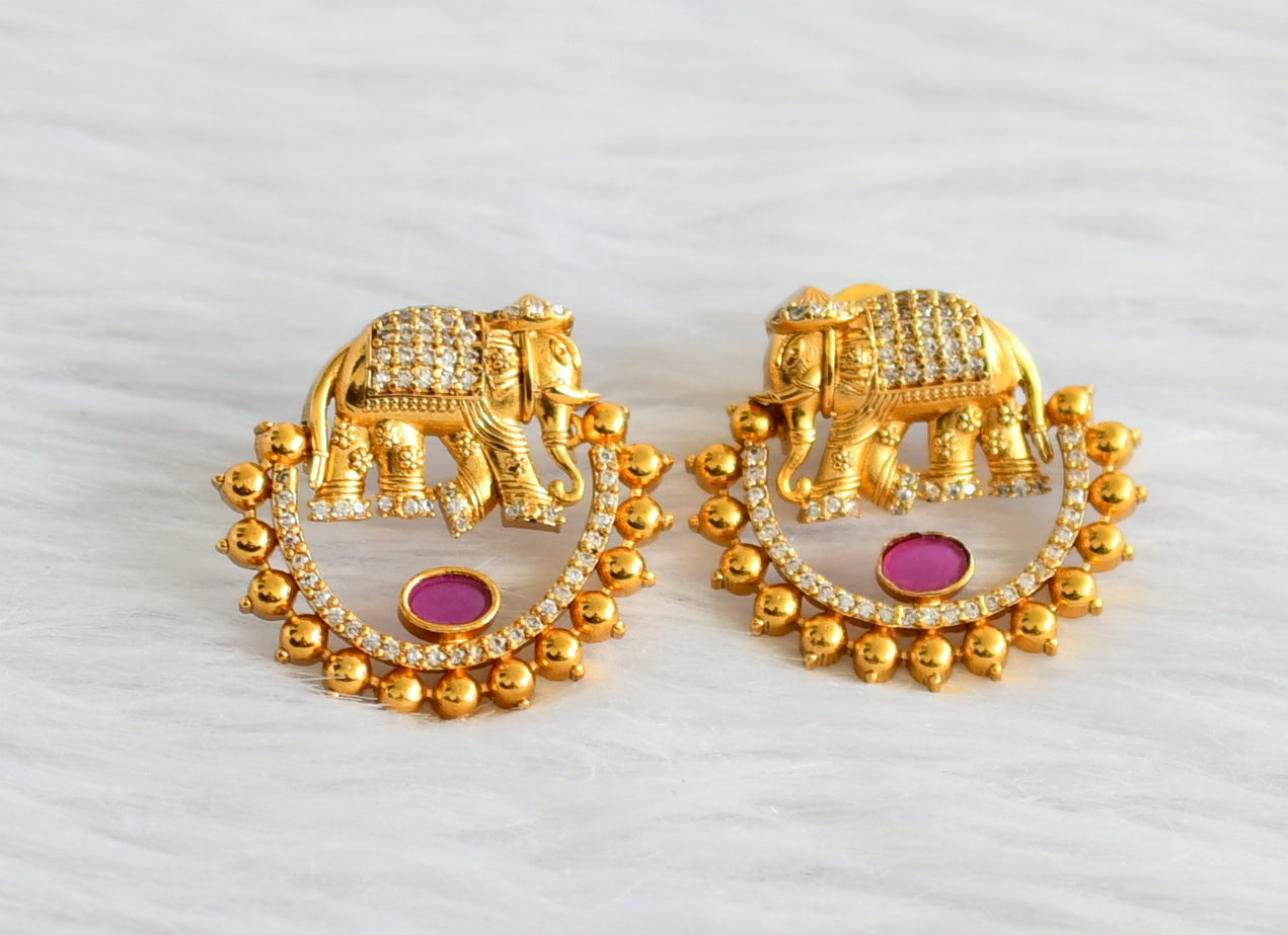 Matte finish cz white-ruby elephant earrings dj-44309