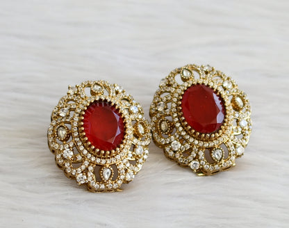 Antique gold tone cz red-white big victorian stud/earrings dj-44311
