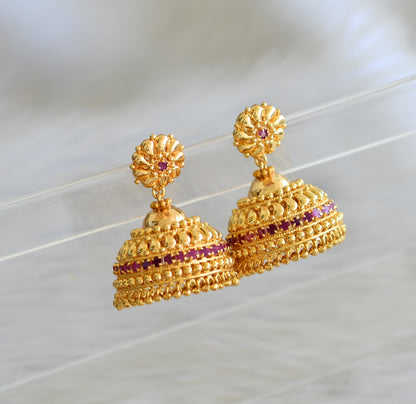 Gold tone ruby stone kerala style jhumkka dj-42854