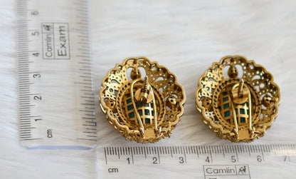 Antique gold tone cz sky blue-white big victorian stud/earrings dj-44314