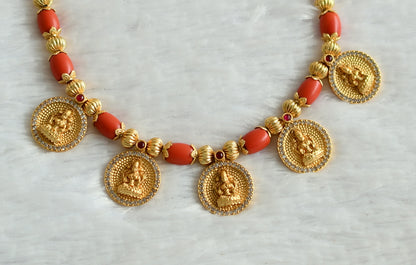 Matte finish kemp-white coral beaded lakshmi coin necklace dj-49529