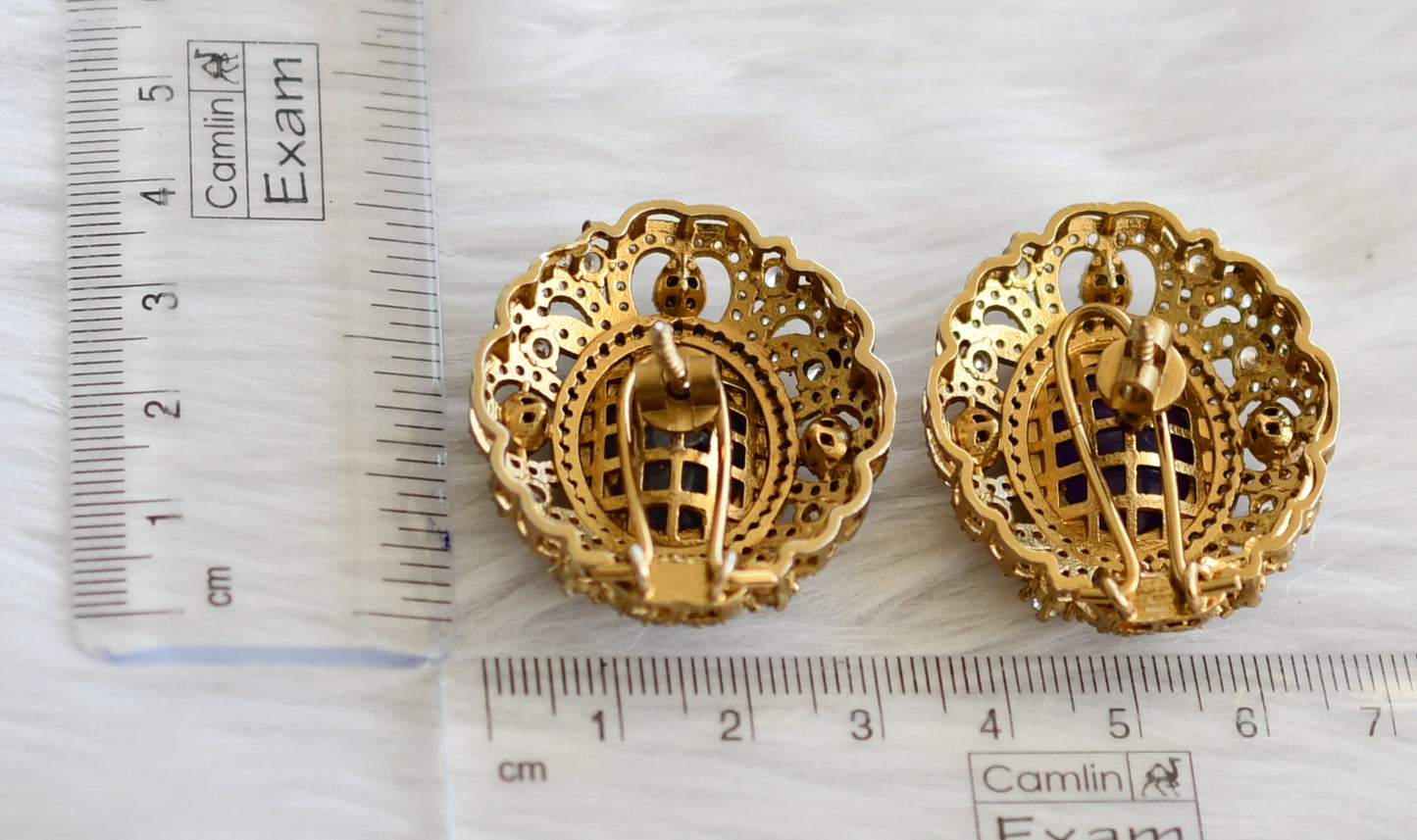 Antique gold tone cz purple-white big victorian stud/earrings dj-44310