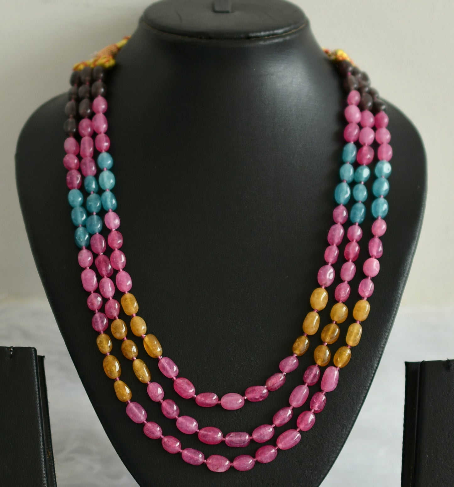 Multi layer pink-yellow-blue-black beaded mala dj-49515