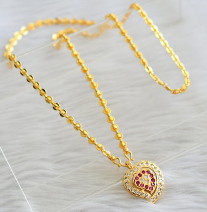 Gold tone 24 inches chain with ad pink-white stone heart pendant dj-44318