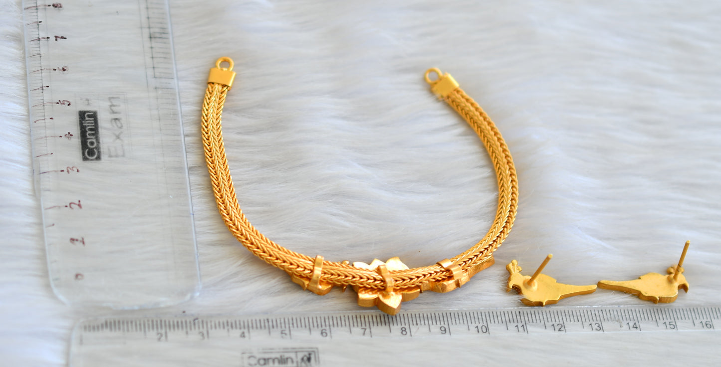 Gold tone pink-green kundan jadau lotus choker necklace set dj-42841