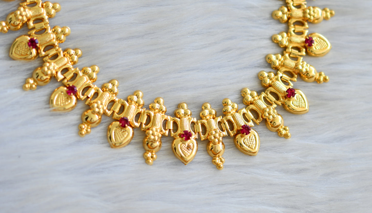 Gold tone pink stone heart kerala style necklace set dj-42840