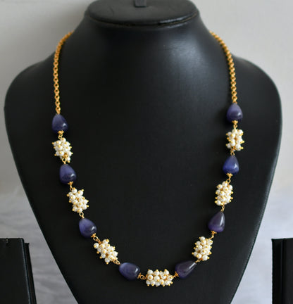 Gold tone purple thilak beaded pearl cluster mala/necklace dj-49520