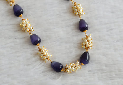 Gold tone purple thilak beaded pearl cluster mala/necklace dj-49520