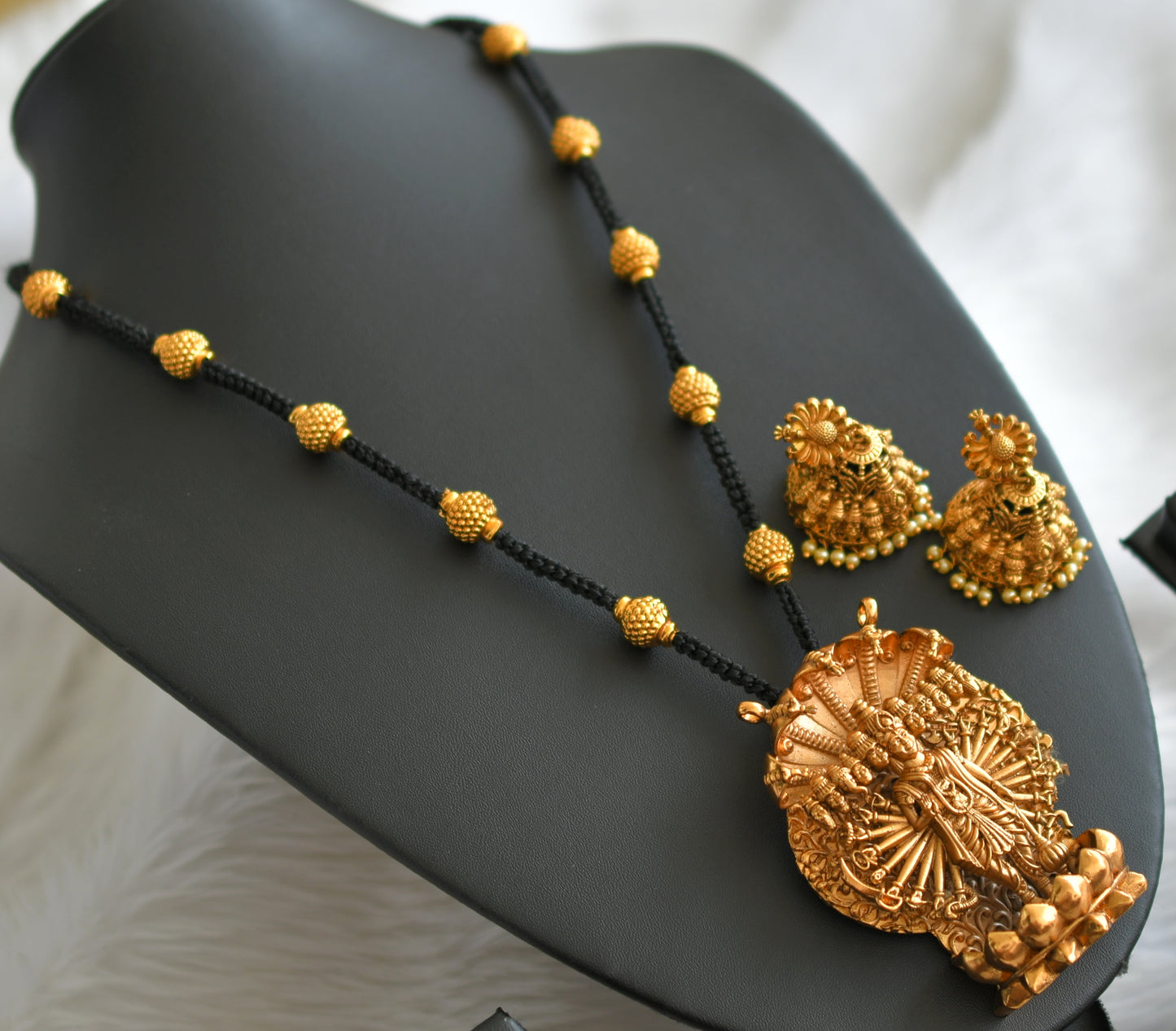 Matte finish silk thread beaded dasavathar necklace set dj-44330