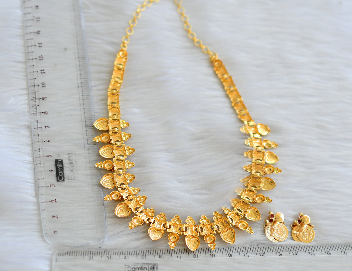 Gold tone pink stone heart kerala style necklace set dj-42842
