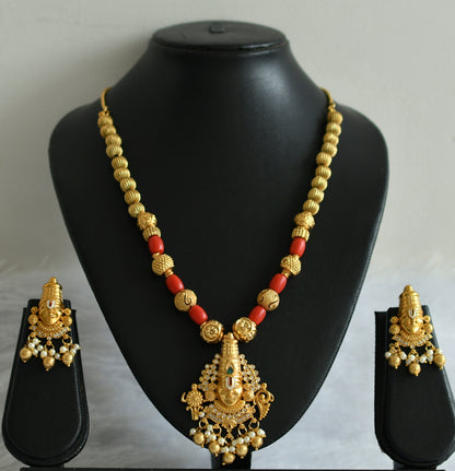 Matte finish cz-green coral beaded sri thirumal necklace set dj-49230