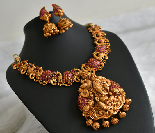 Matte finish kemp ganesha peacock nagasu necklace set dj-47691