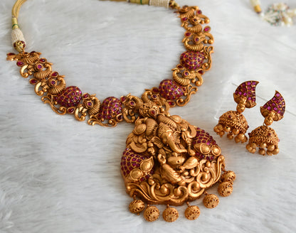 Matte finish kemp ganesha peacock nagasu necklace set dj-47691